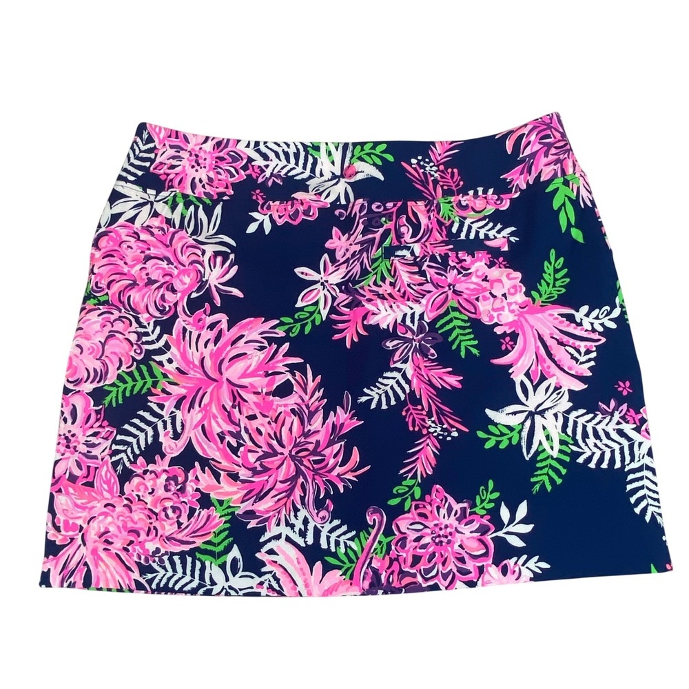 Lilly Pulitzer Luxletic Monica Skort Skirt Women 16 Navy Ruffle Your Feathers - Picture 2 of 10